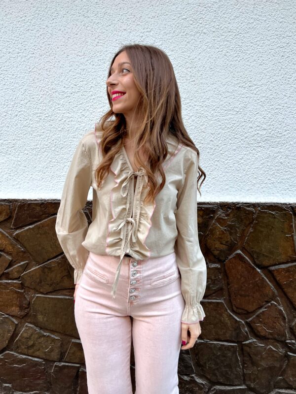 Blusa Lazos Ribete Beige - Imagen 5