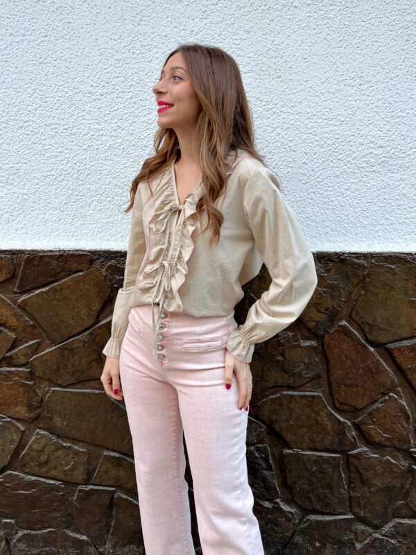 Blusa Lazos Ribete Beige - Imagen 6