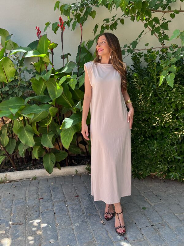 Vestido Hombreras Beige - Imagen 3