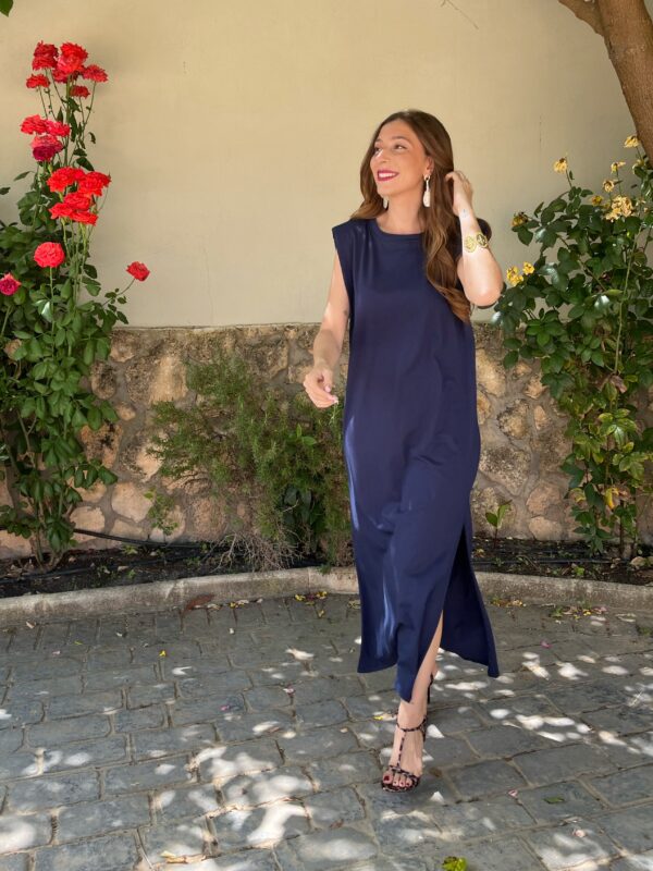 Vestido Hombreras Azul Marino - Imagen 6