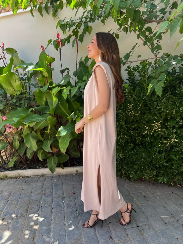 Vestido Hombreras Beige - Imagen 4