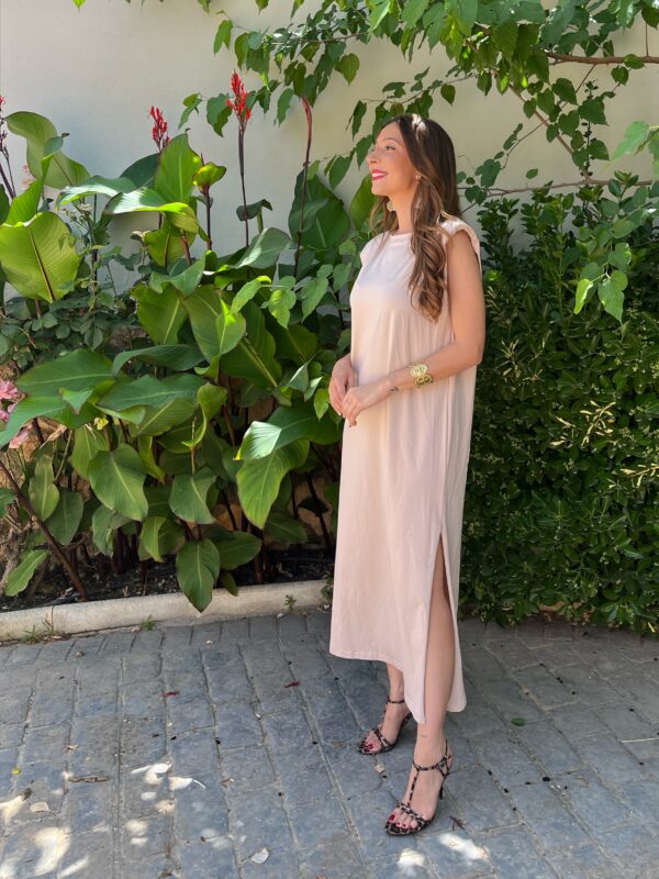 Vestido Hombreras Beige