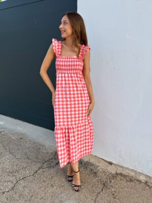 Vestido Vichy Flúor Coral