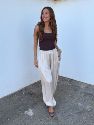 Pantalón Bombacho Satén Beige - Talla única