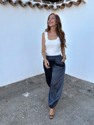 Pantalón Bombacho Satén Gris - Talla única