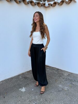 Pantalón Bombacho Satén Negro