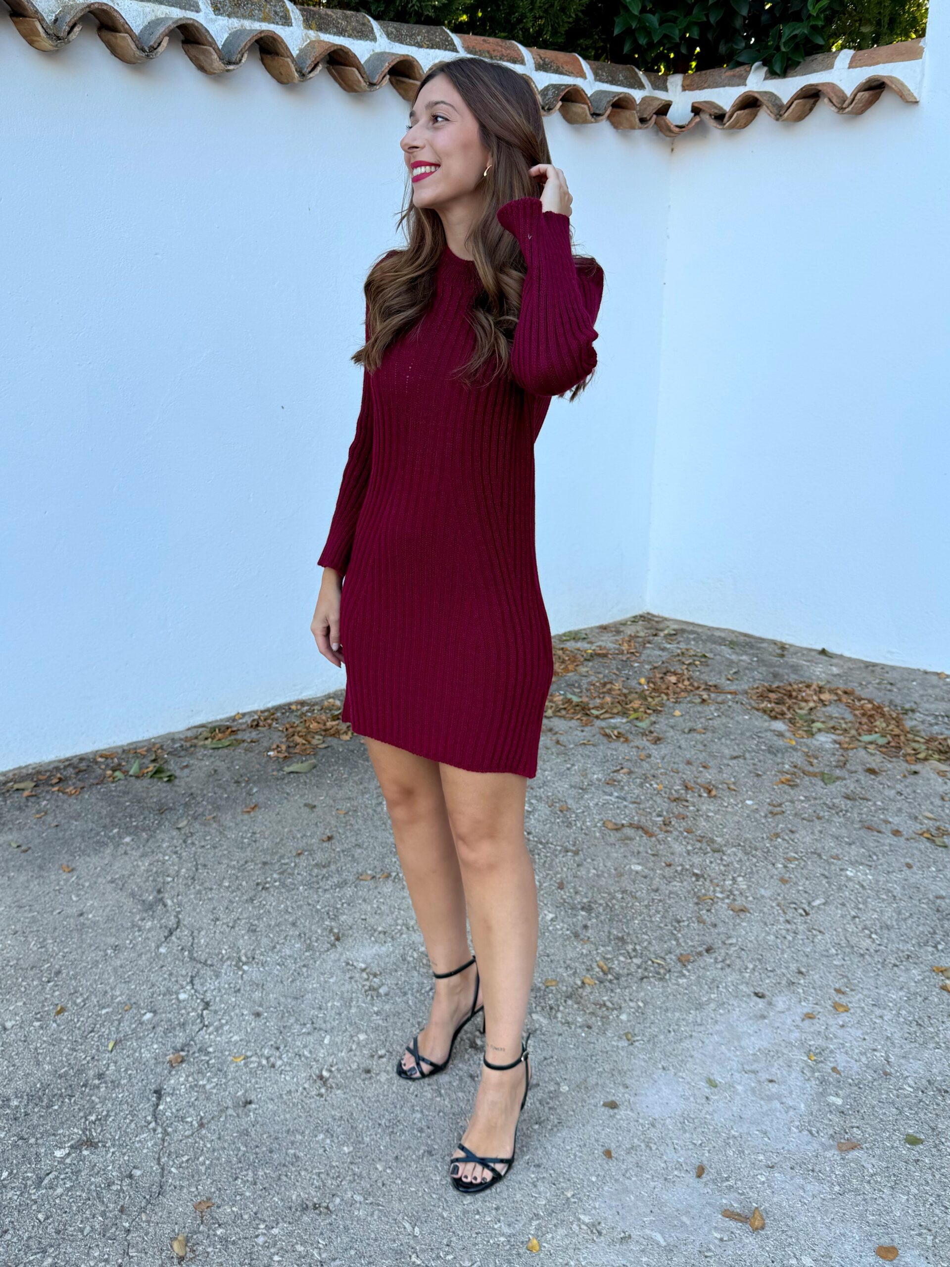 Vestido Mini Punto Burdeos - Imagen 2