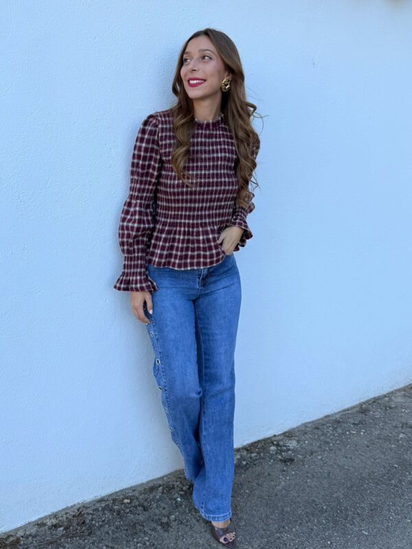 Blusa Franela Vichy Burdeos - Imagen 4