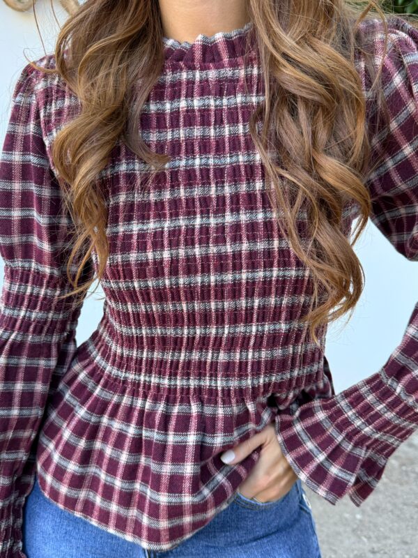 Blusa Franela Vichy Burdeos - Imagen 2