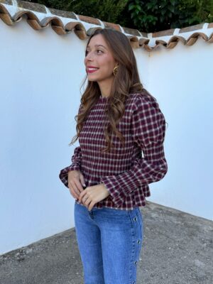 Blusa Franela Vichy Burdeos