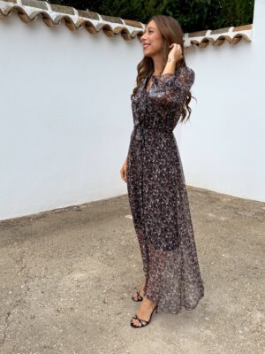 Vestido Gasa Flores Volantes