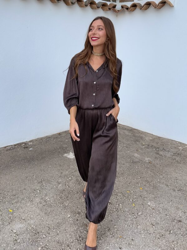 Camisa Satén Rayas Choco - Imagen 5