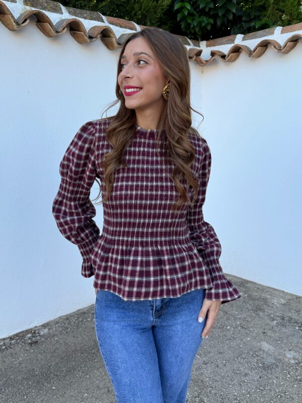Blusa Franela Vichy Burdeos - Imagen 3