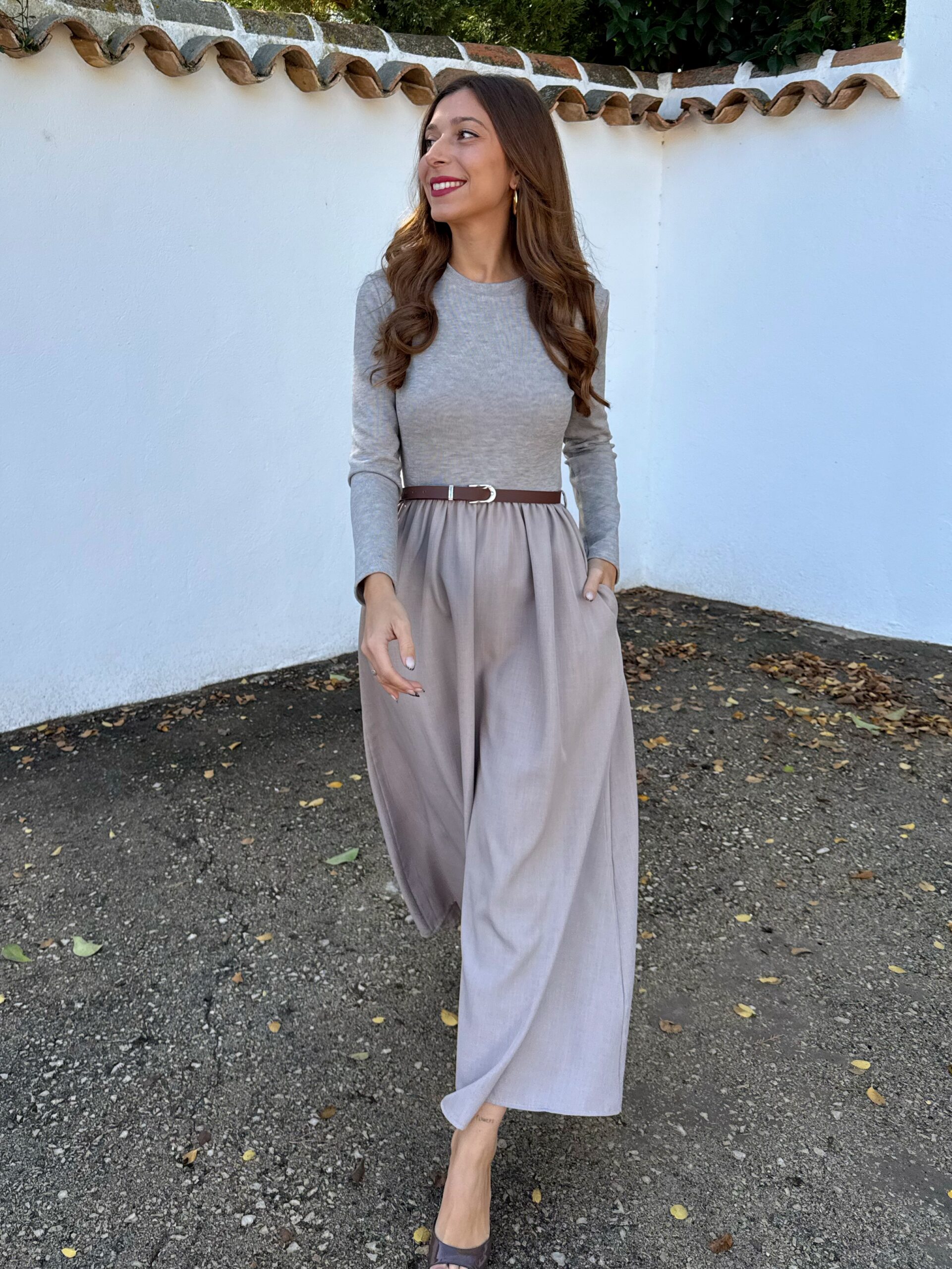 Vestido Combinado Beige - Imagen 5