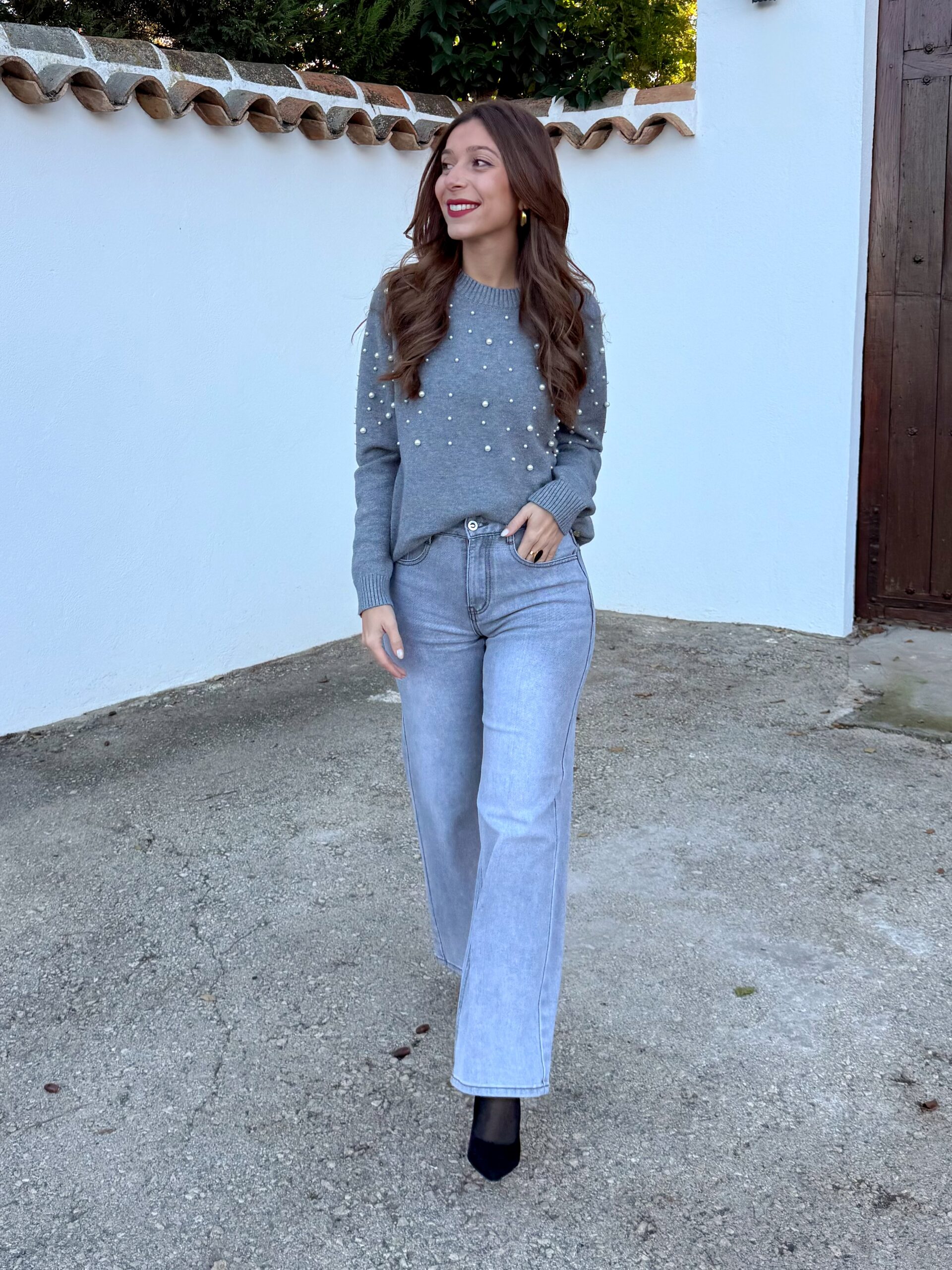 Pantalón Vaquero Gris Wide Leg - Imagen 3