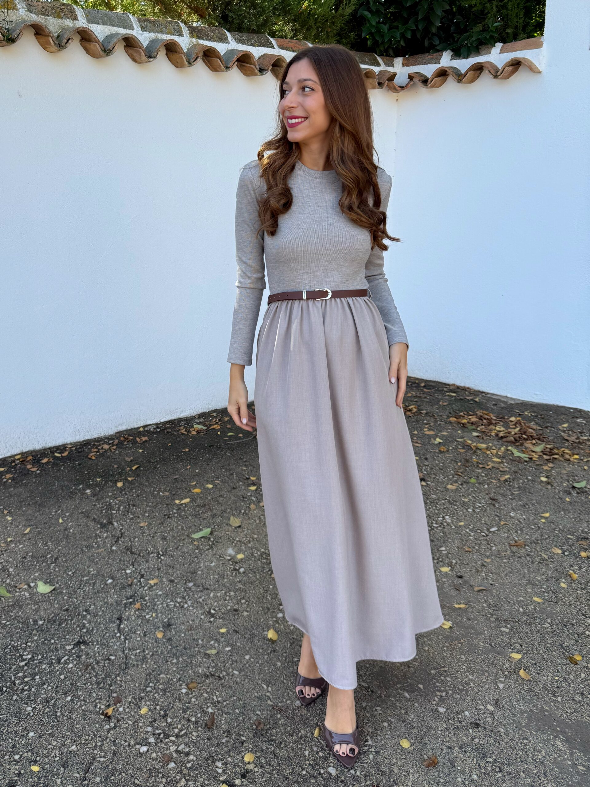 Vestido Combinado Beige - Imagen 7