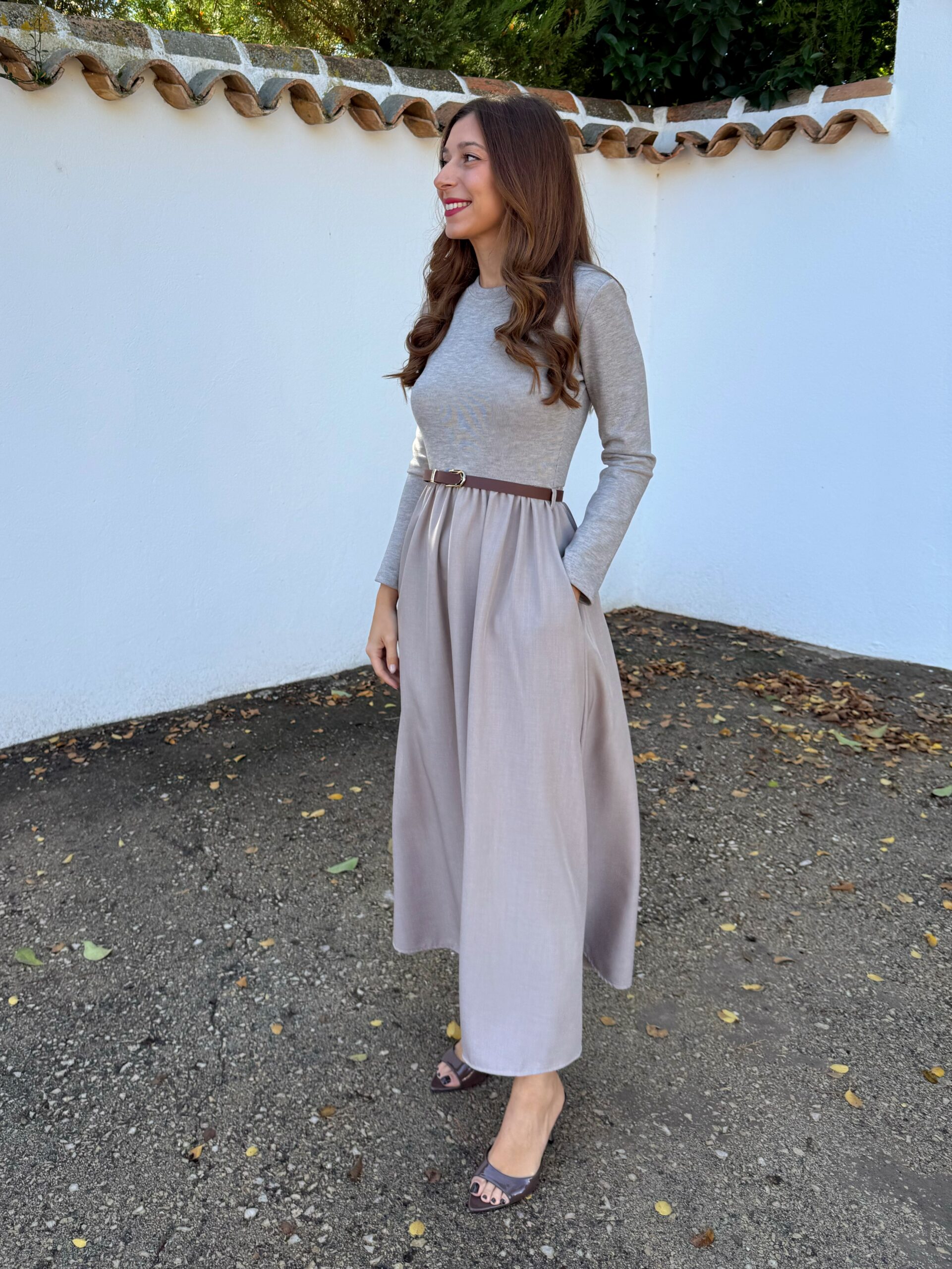 Vestido Combinado Beige - Imagen 6