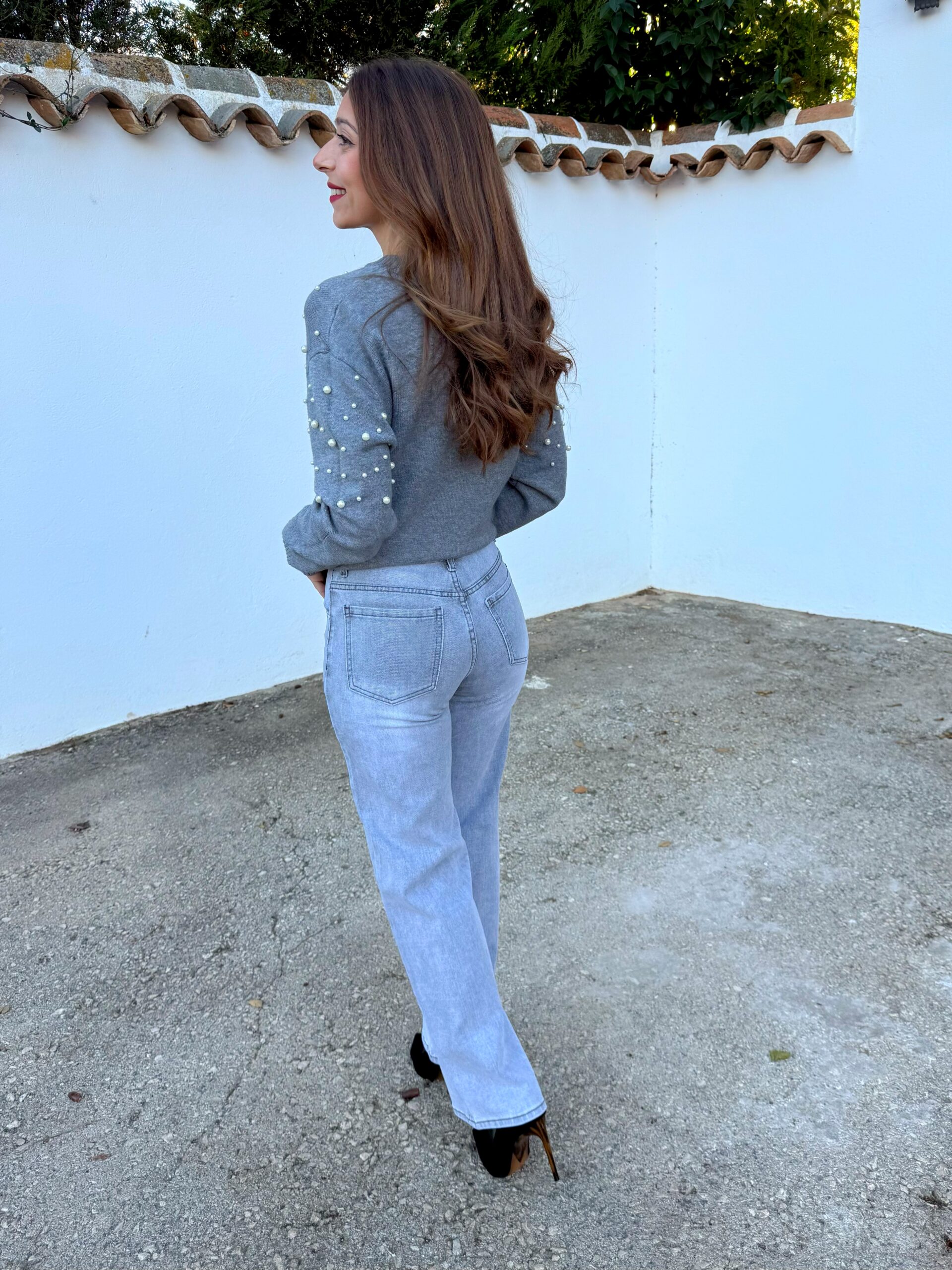 Pantalón Vaquero Gris Wide Leg - Imagen 2