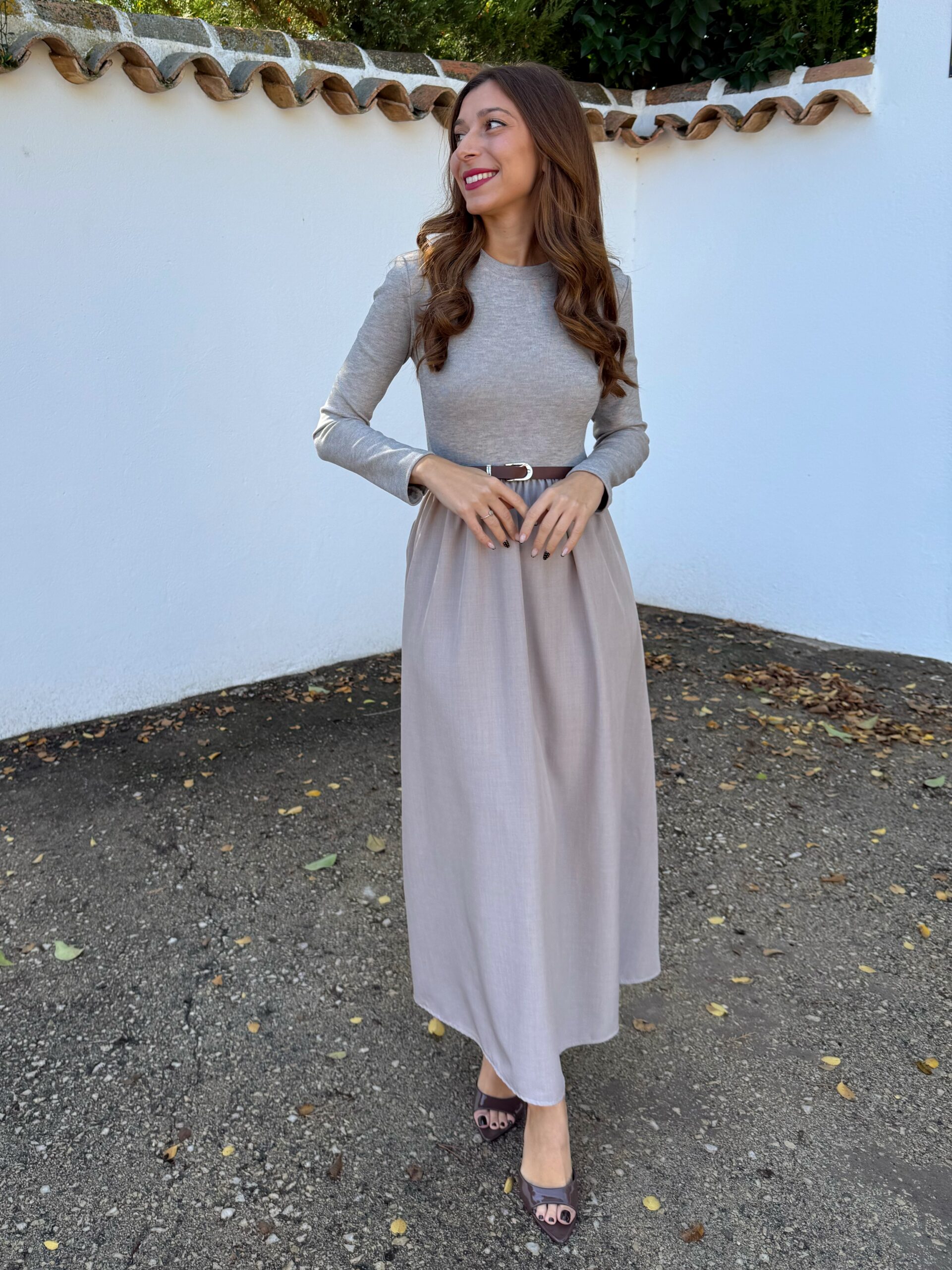 Vestido Combinado Beige - Imagen 2