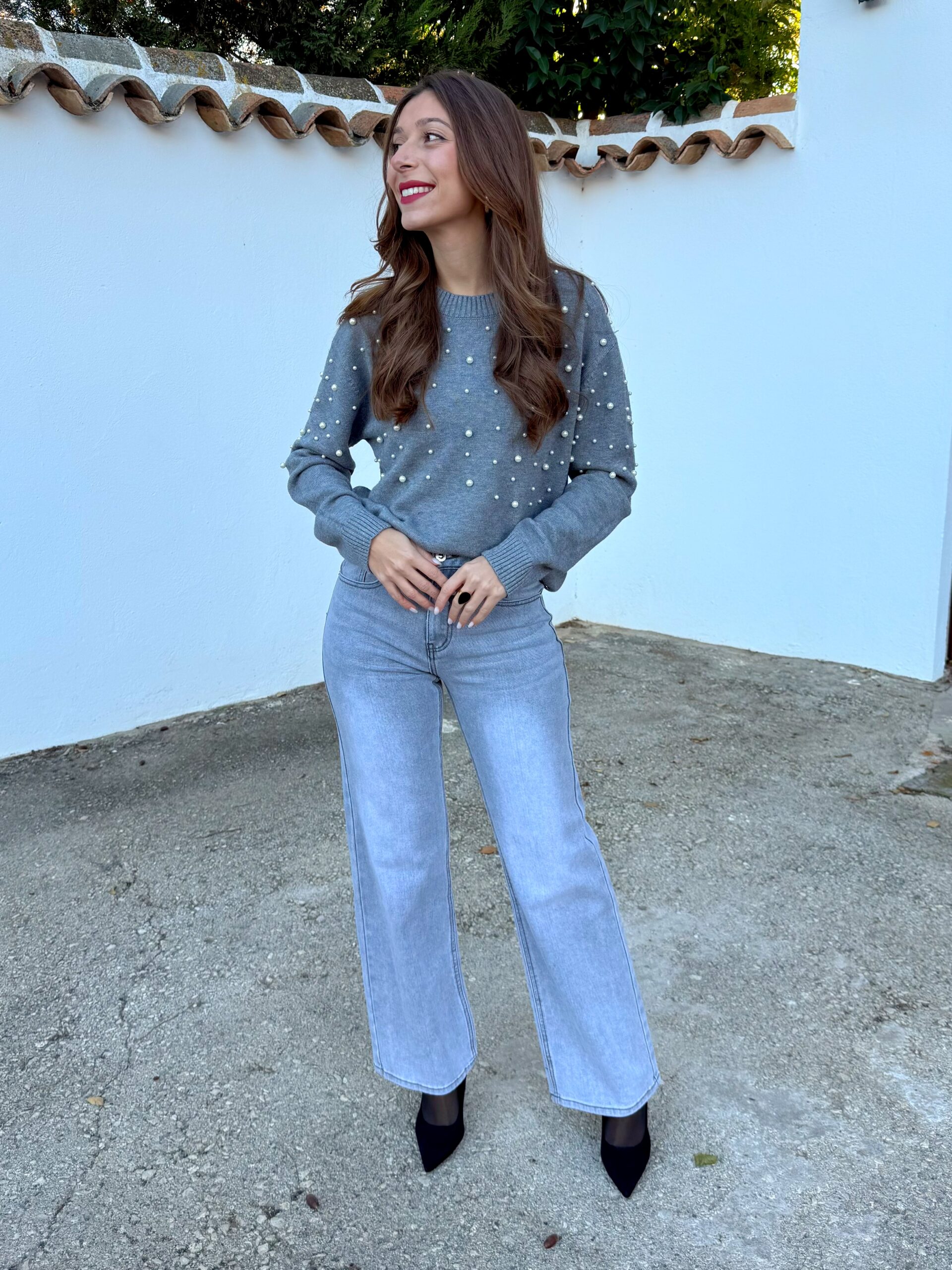 Pantalón Vaquero Gris Wide Leg - Imagen 4