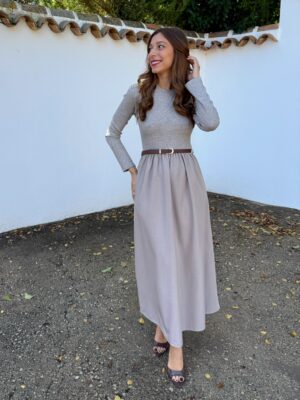 Vestido Combinado Beige - Talla única
