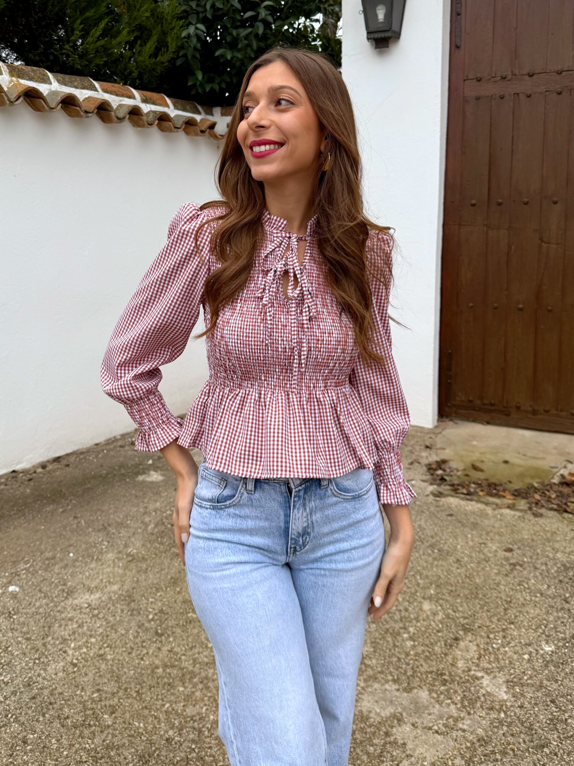 Blusa Vichy Lazos Teja - Imagen 3