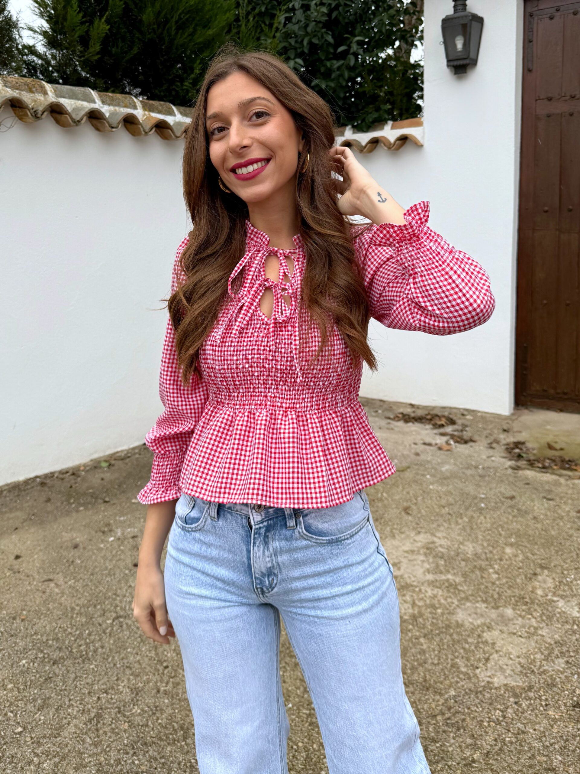 Blusa Vichy Lazos Roja - Imagen 4