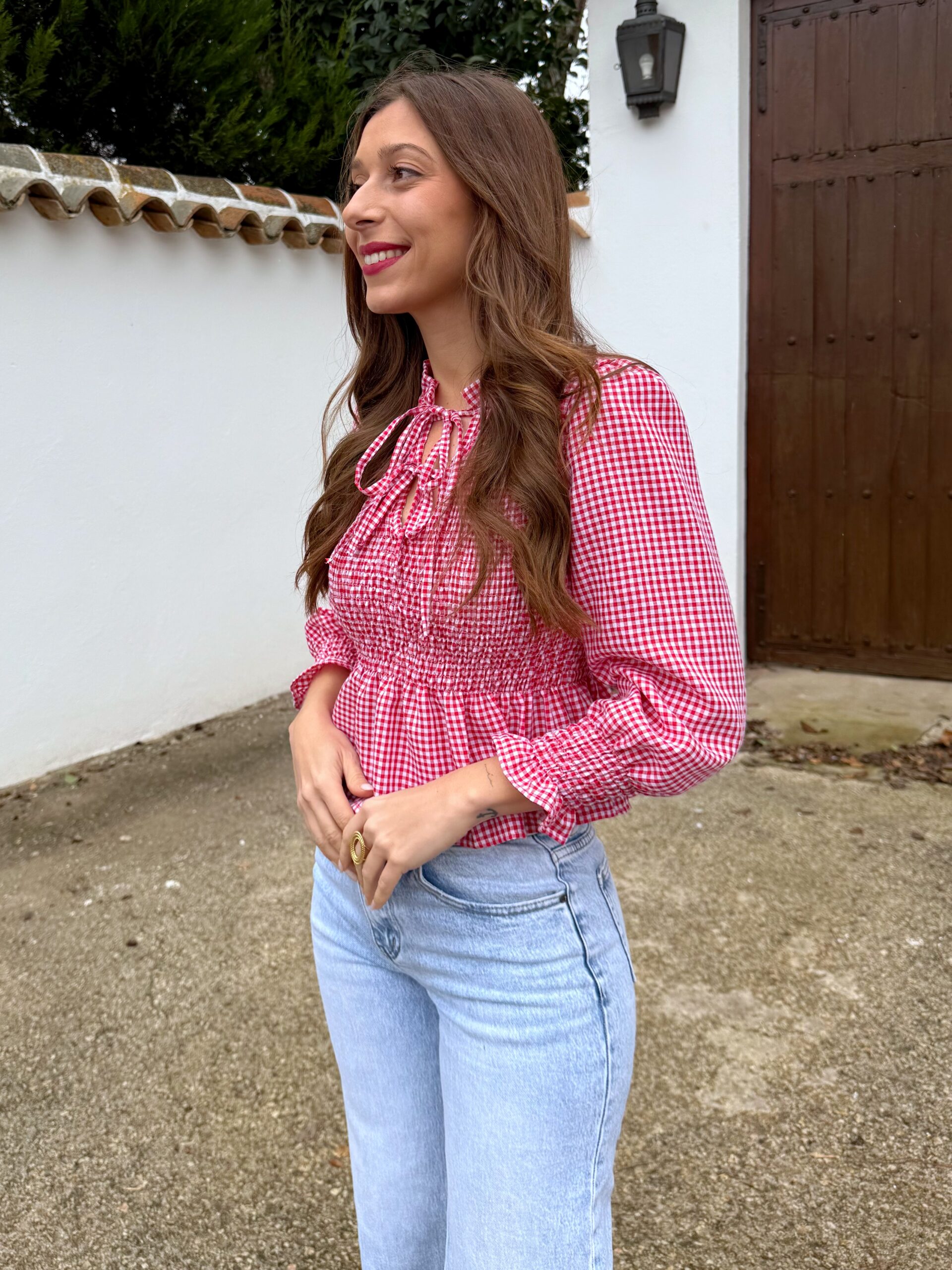 Blusa Vichy Lazos Roja - Imagen 3