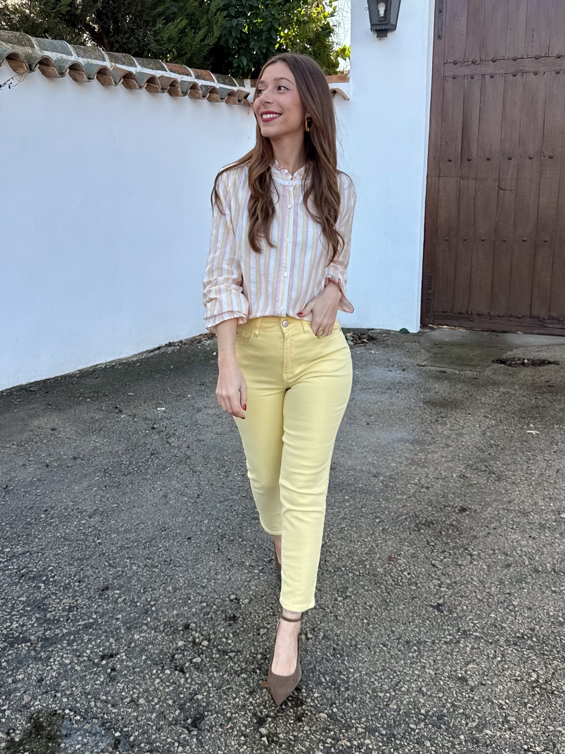 Pantalón Vaquero Skinny Amarillo Pastel - Imagen 7