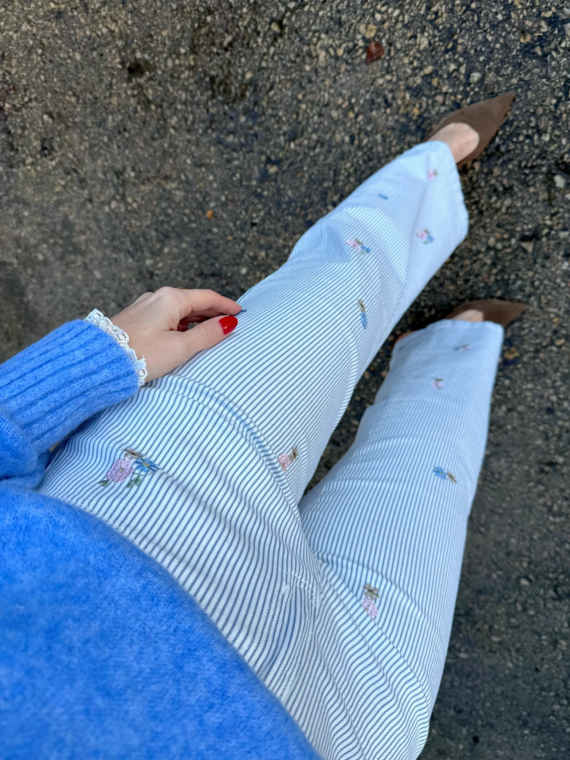 Pantalón Bordado Rayas Azul Bebé - Imagen 2