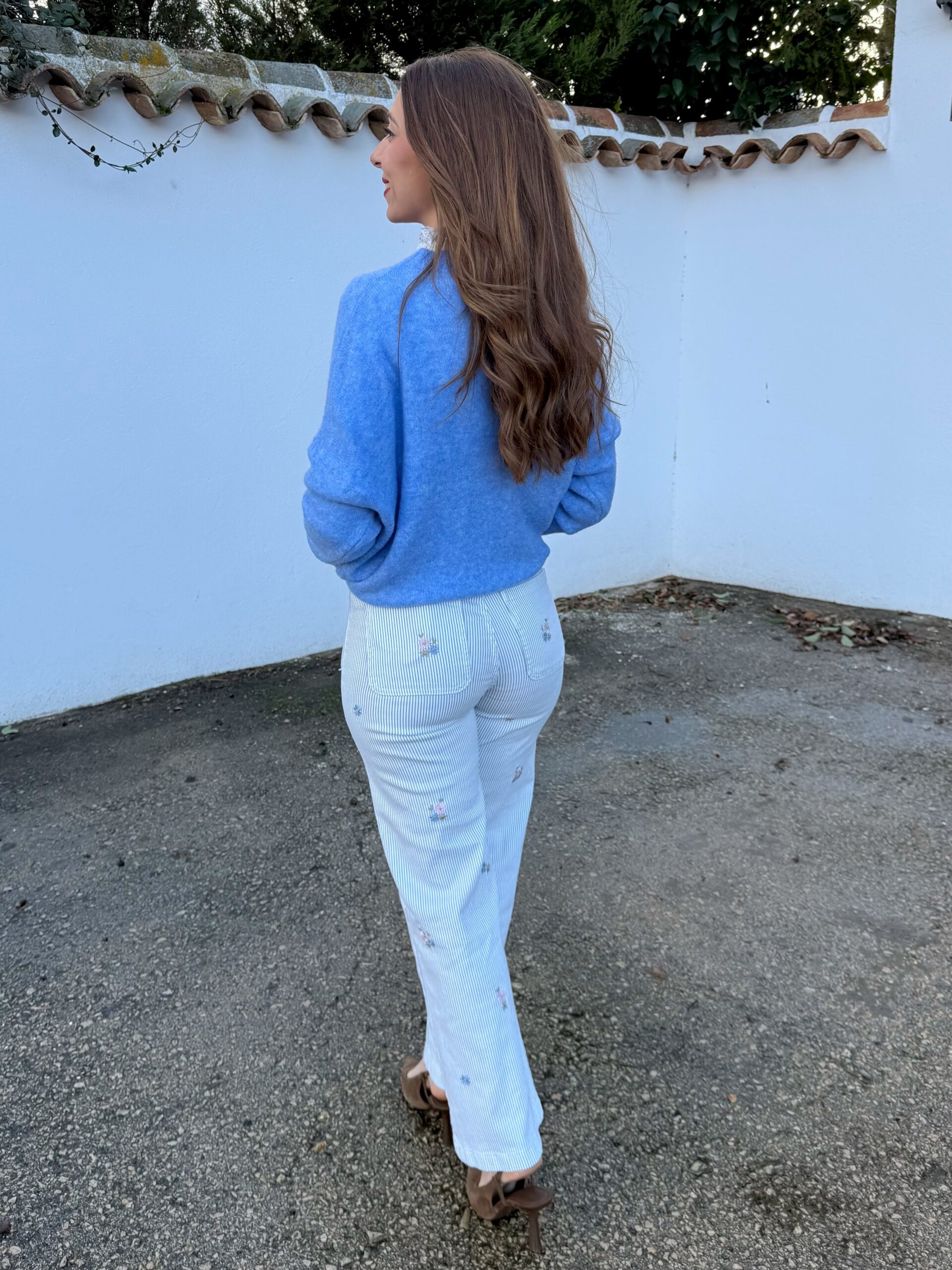 Pantalón Bordado Rayas Azul Bebé - Imagen 6