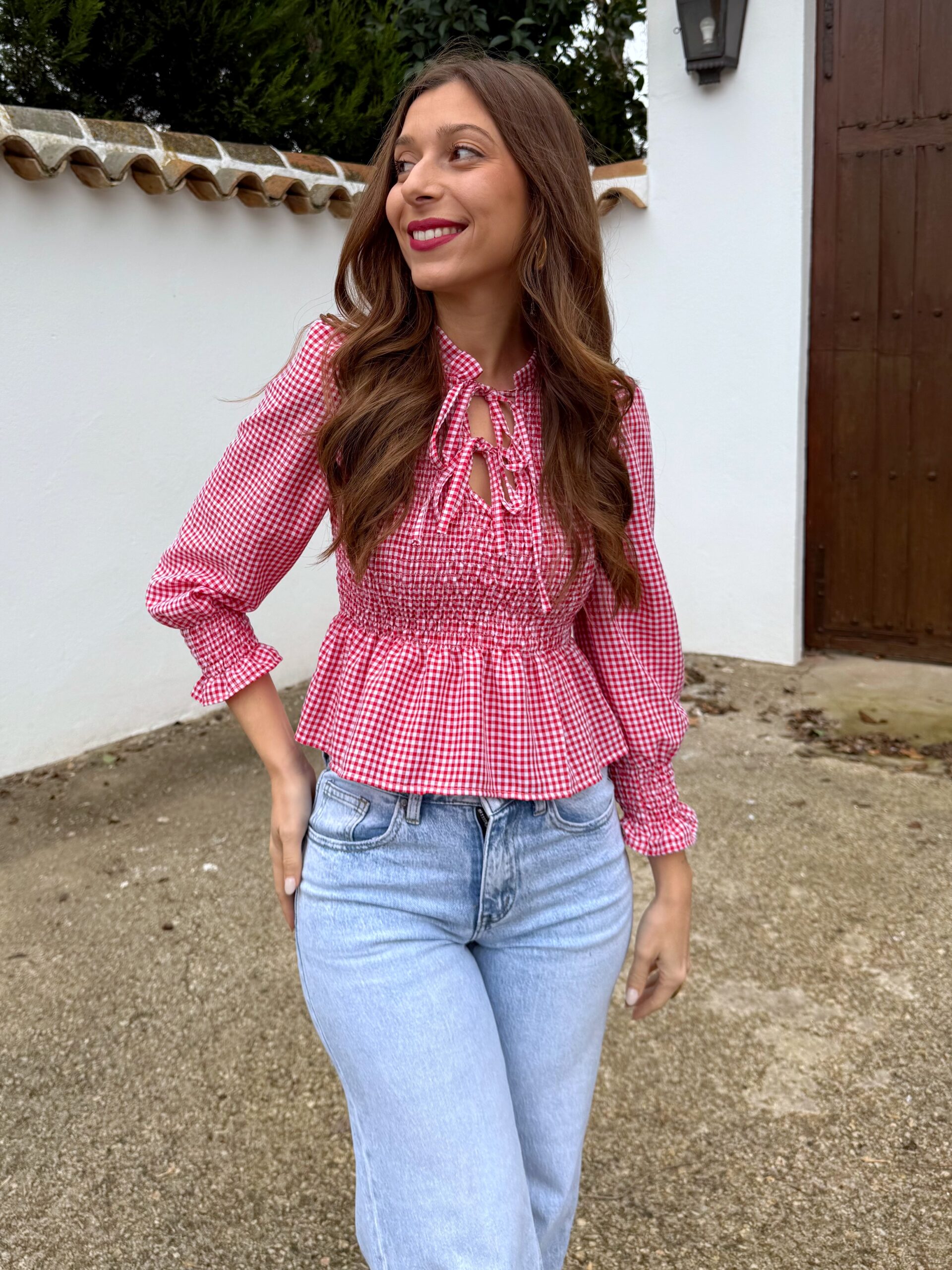 Blusa Vichy Lazos Roja - Imagen 6