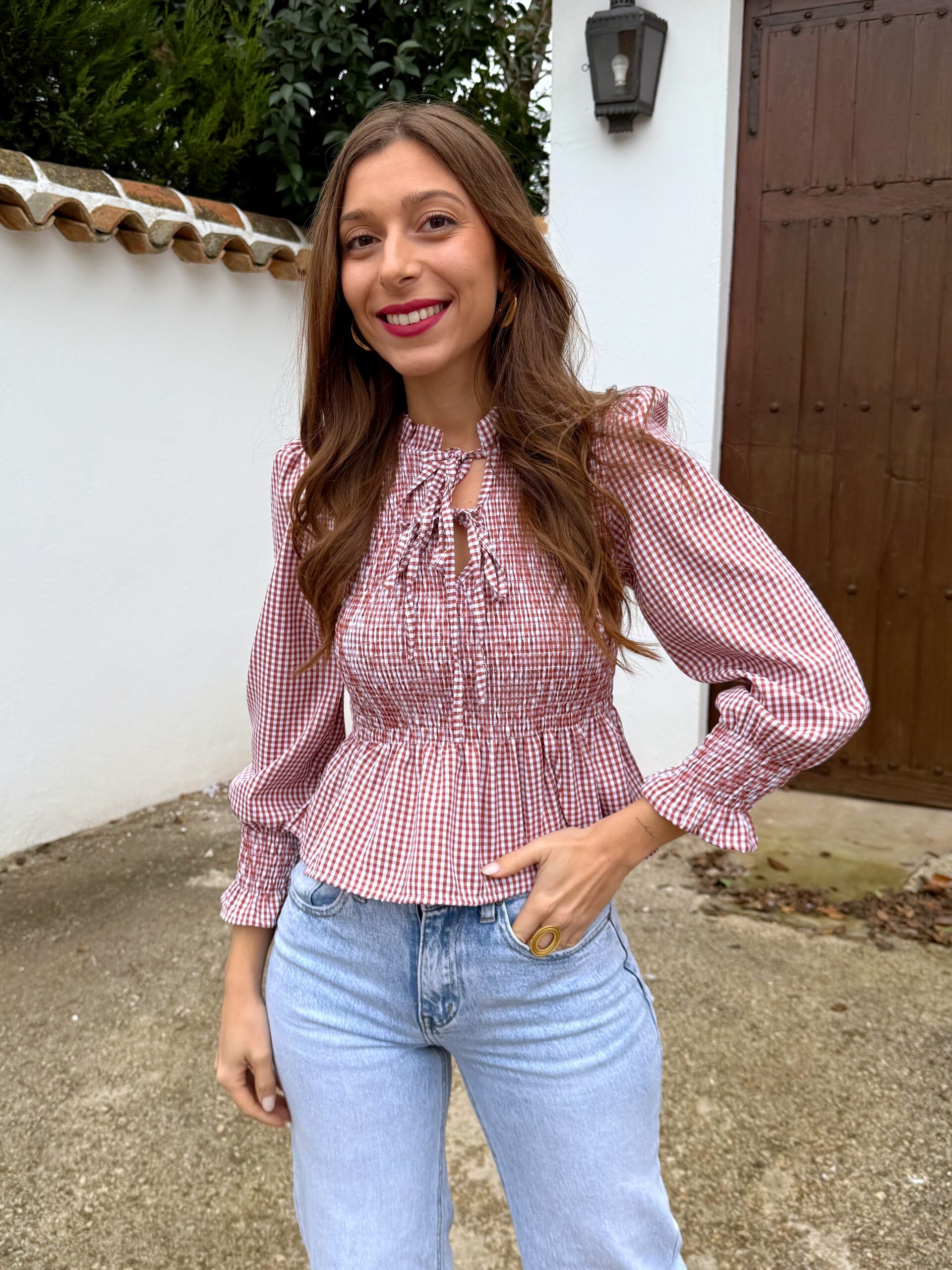 Blusa Vichy Lazos Teja - Imagen 2