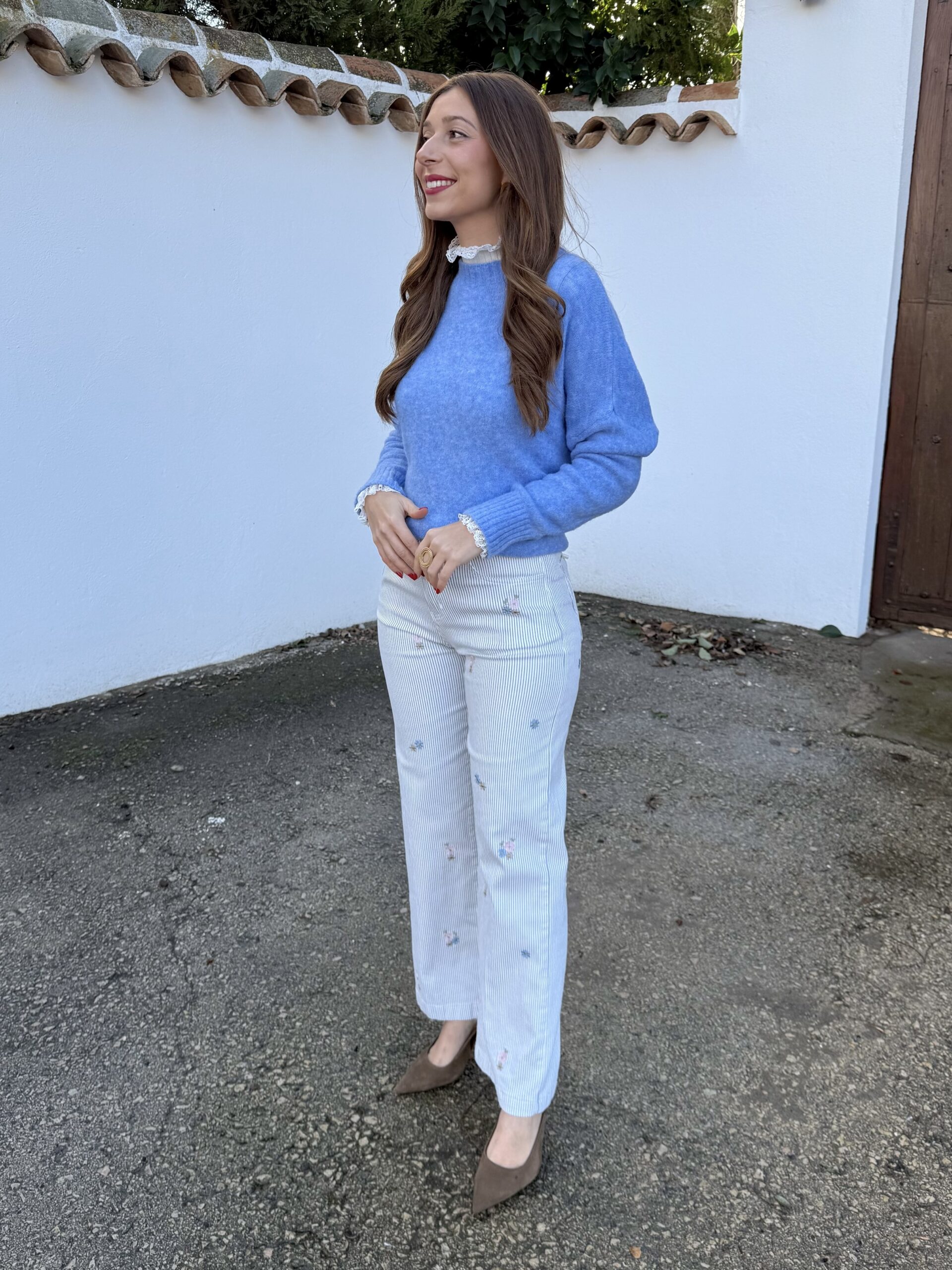 Pantalón Bordado Rayas Azul Bebé - Imagen 5