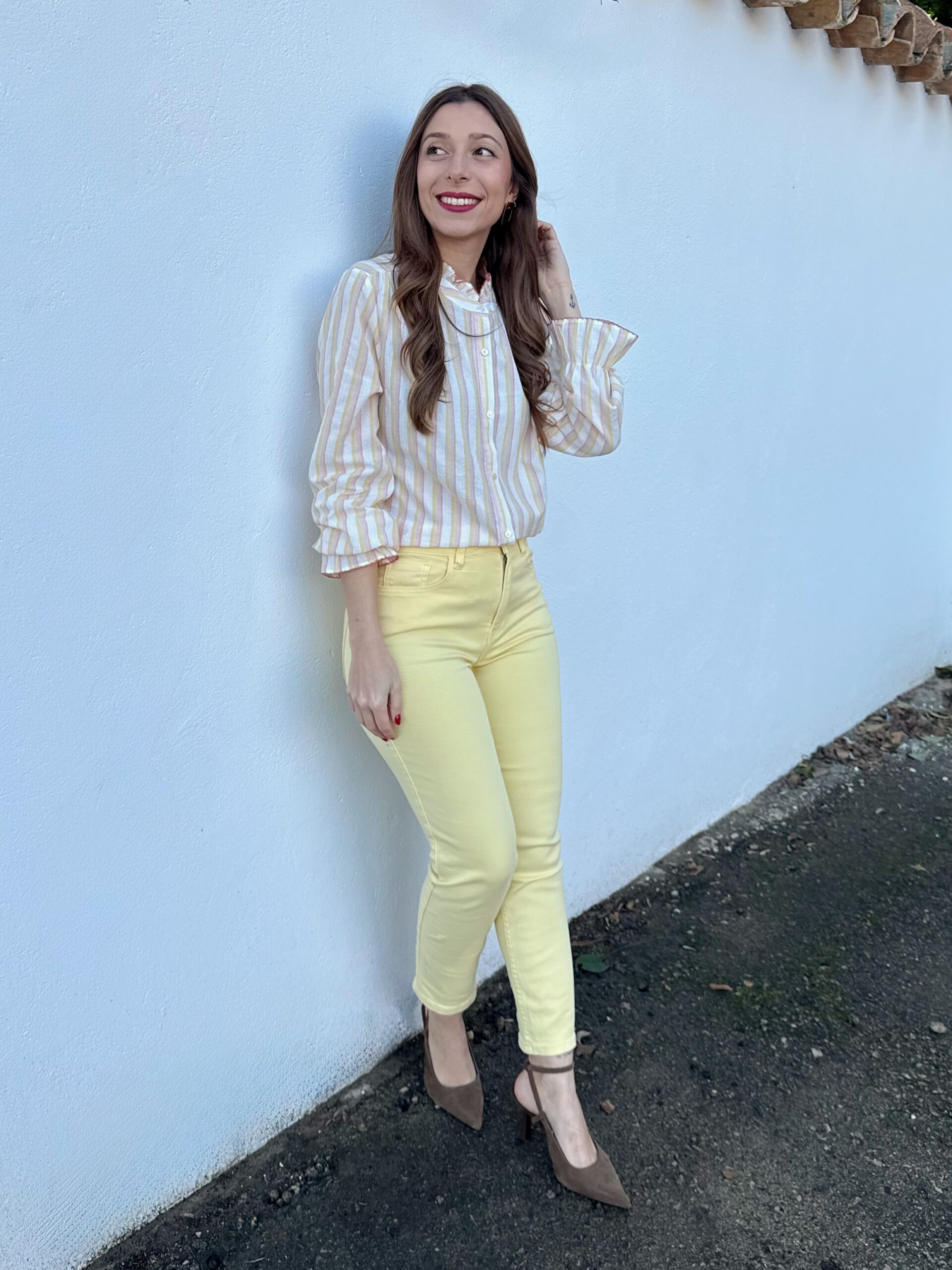 Pantalón Vaquero Skinny Amarillo Pastel - Imagen 2