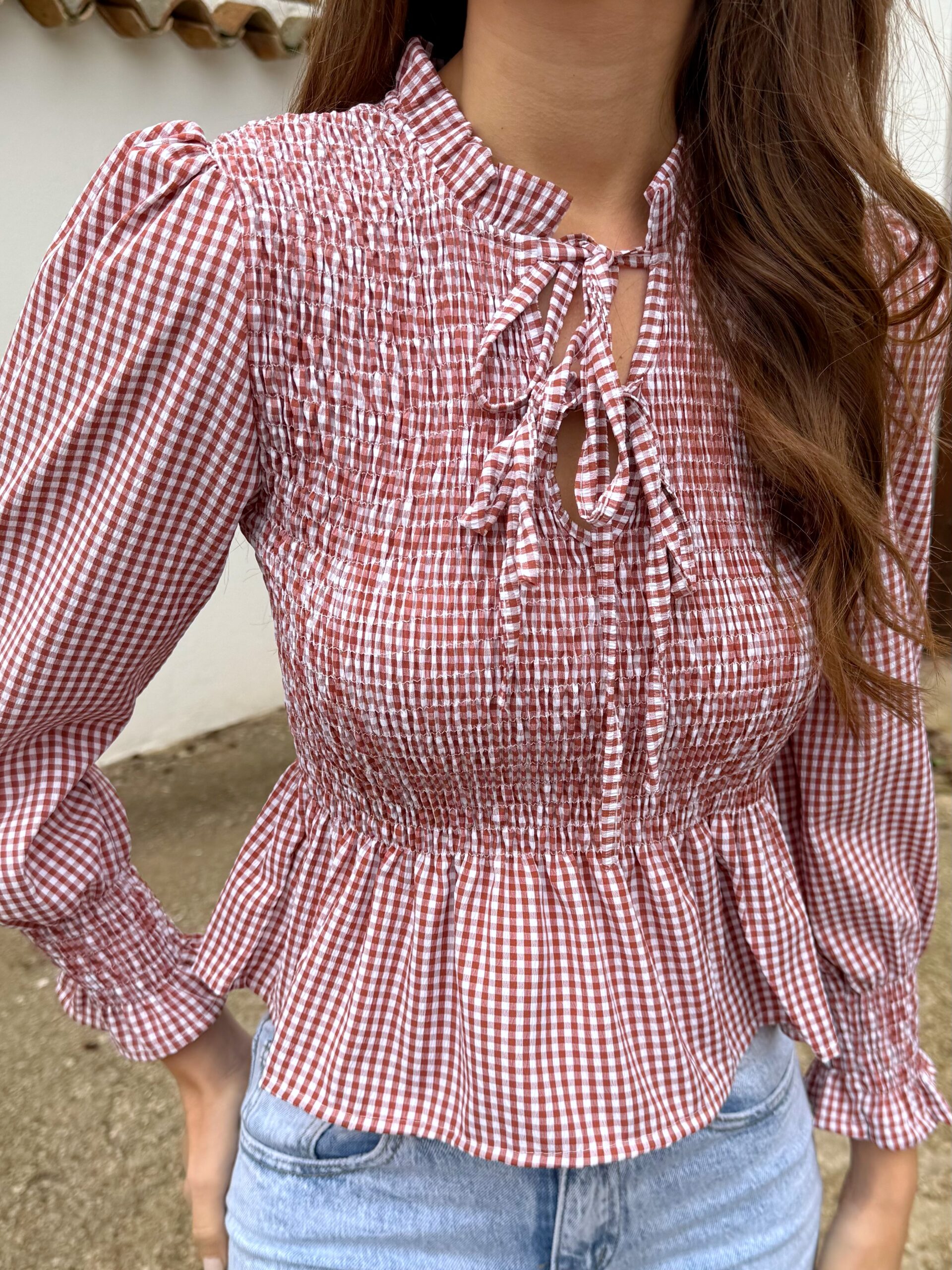 Blusa Vichy Lazos Teja - Imagen 5