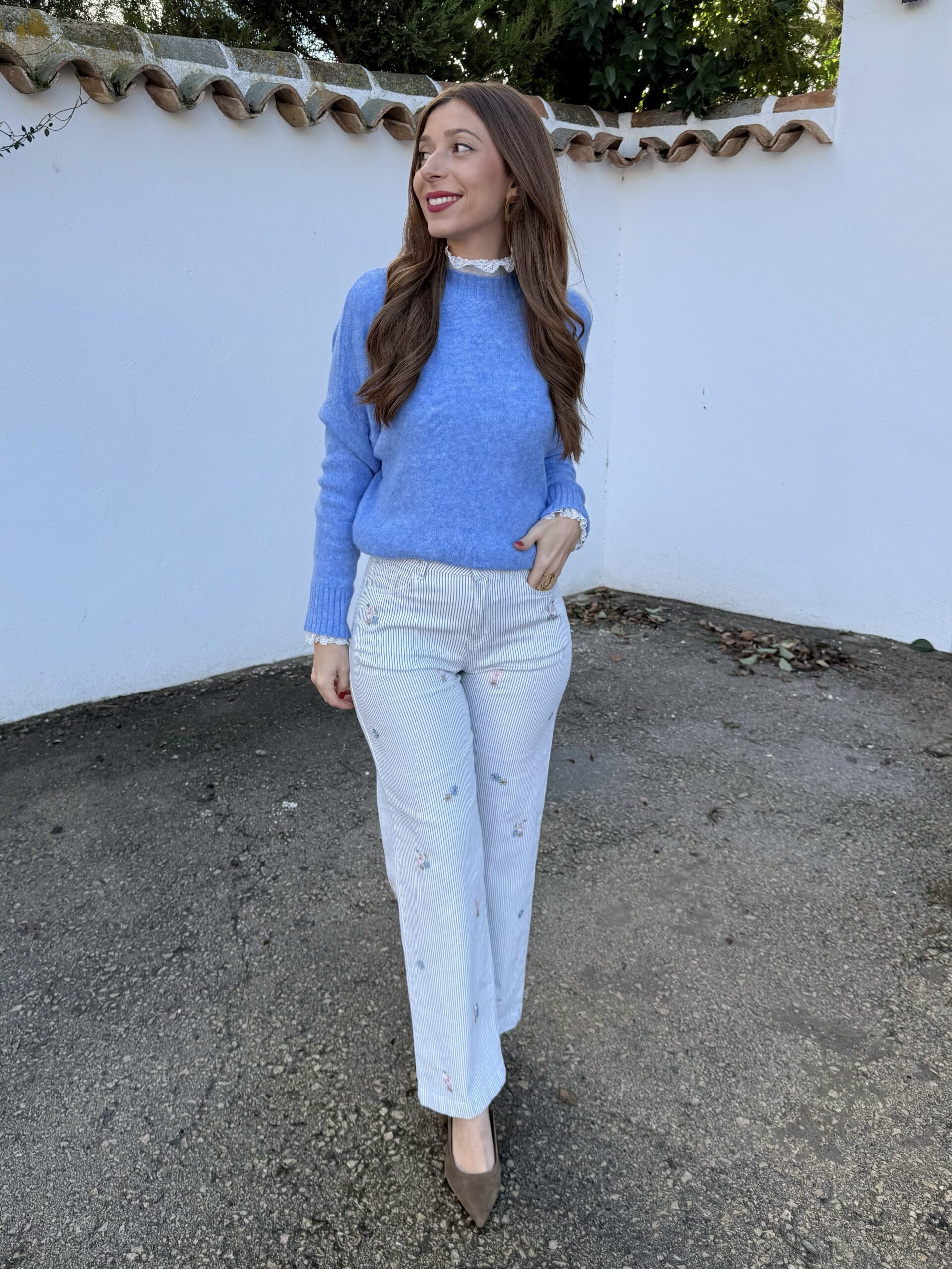 Pantalón Bordado Rayas Azul Bebé - Imagen 7