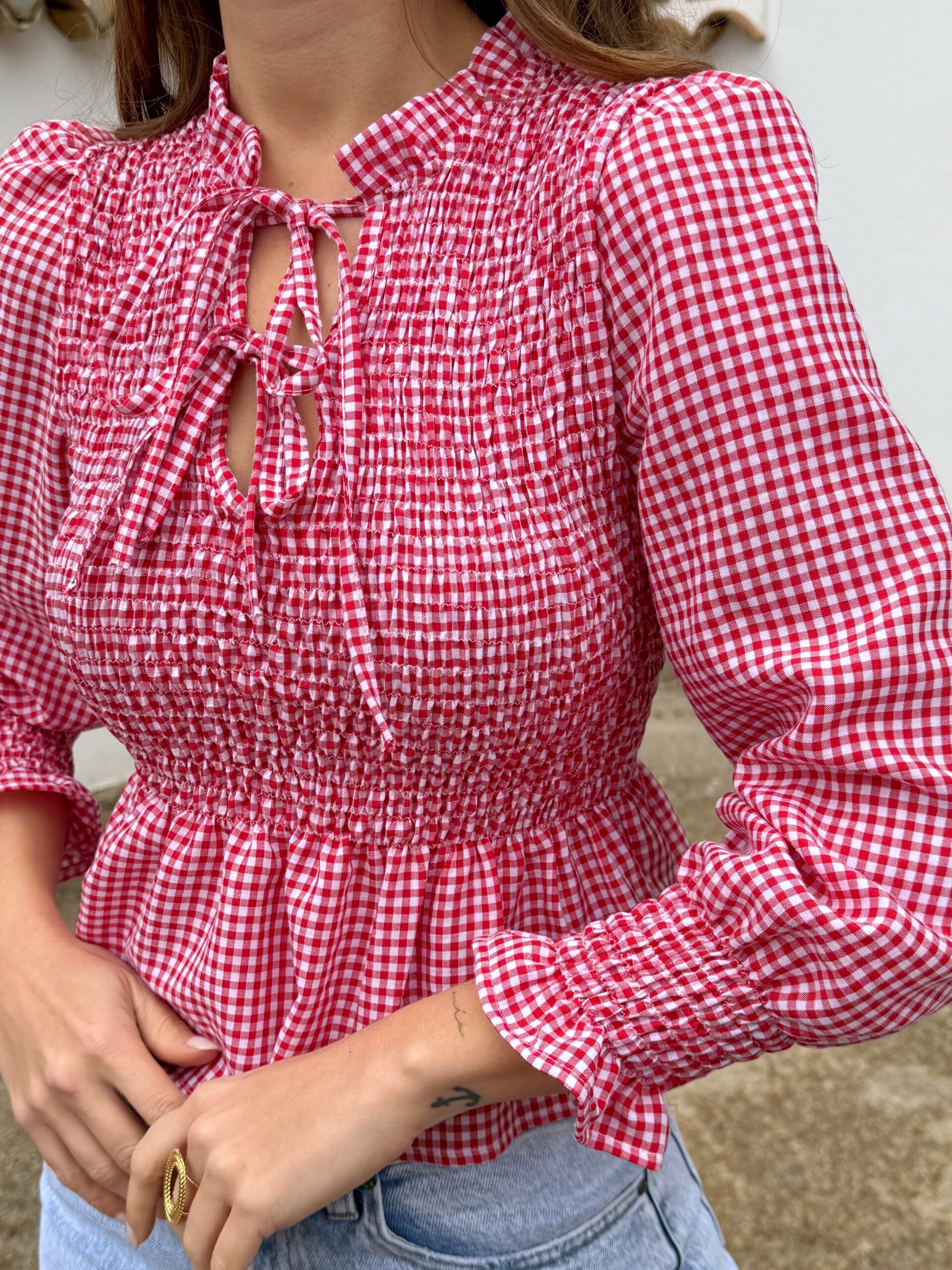 Blusa Vichy Lazos Roja - Imagen 2