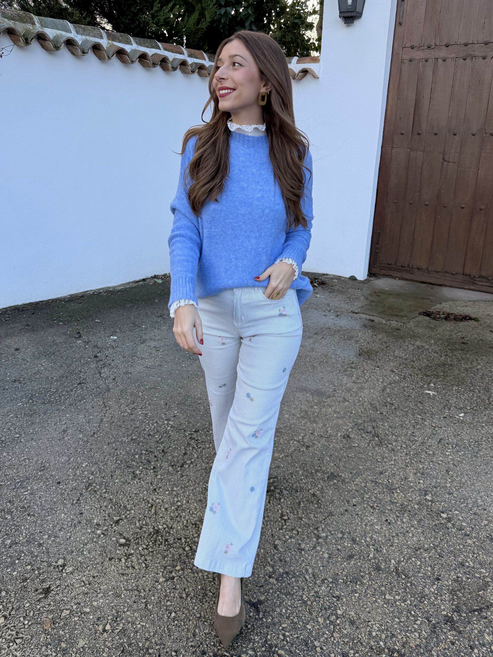 Pantalón Bordado Rayas Azul Bebé - Imagen 4