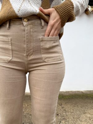 Pantalón Vaquero Flare Camel Desflecado - S