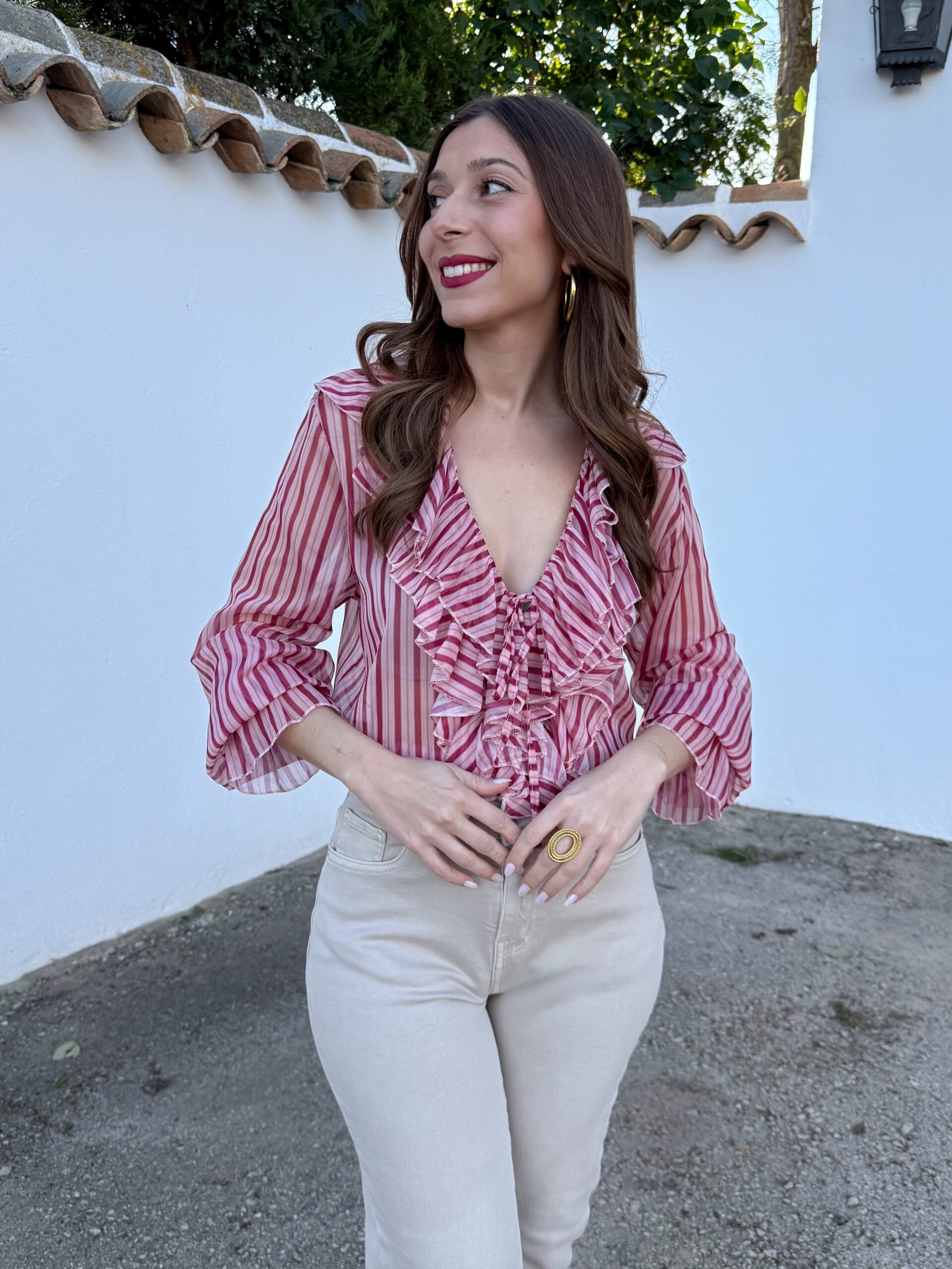 Blusa Gasa Rayas Rosa - Imagen 4