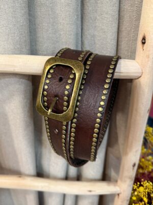 Cinturón Piel Tachas Marrón
