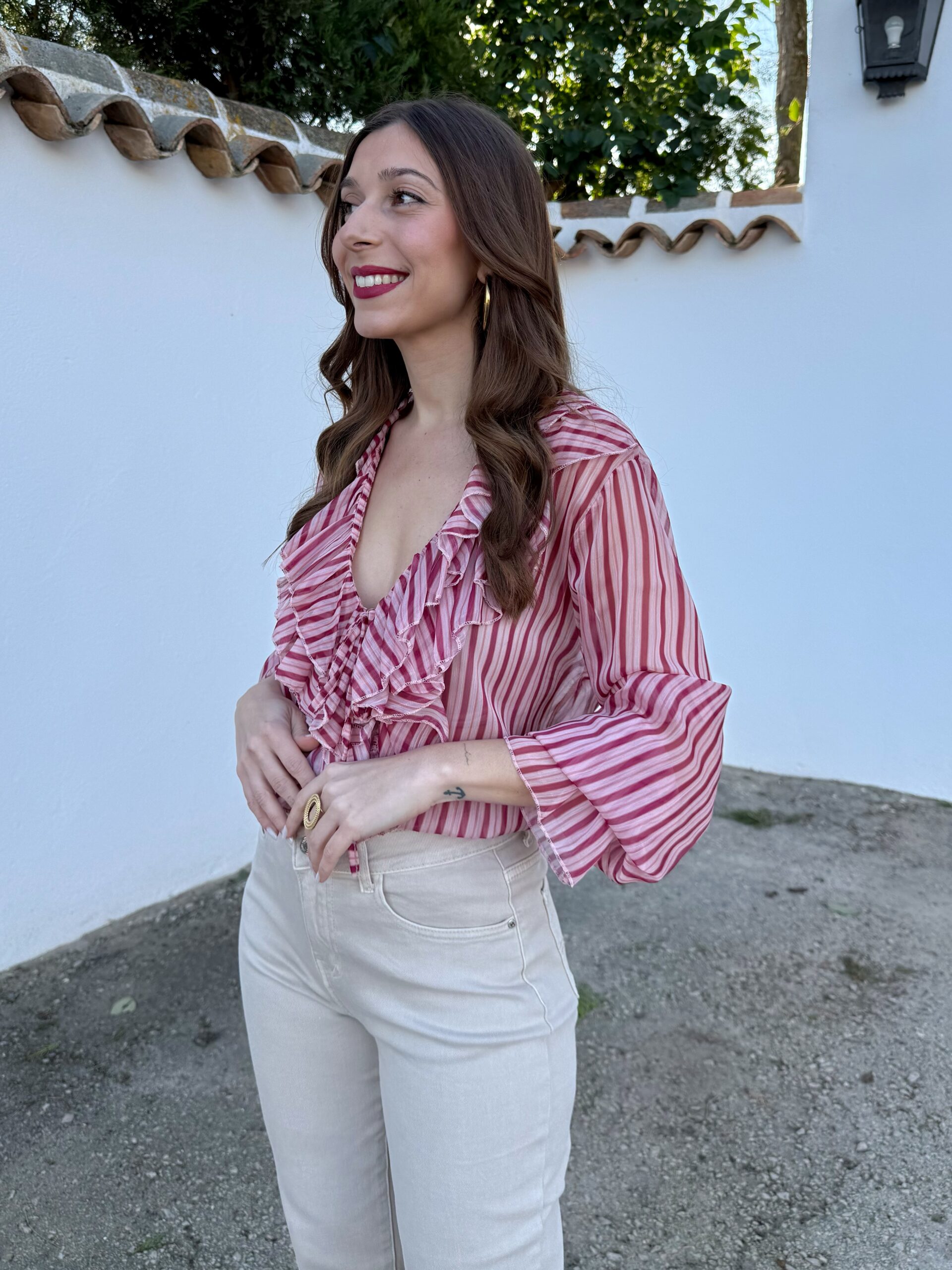 Blusa Gasa Rayas Rosa - Imagen 3