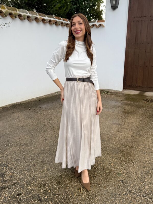 Falda Gasa Rayas Beige