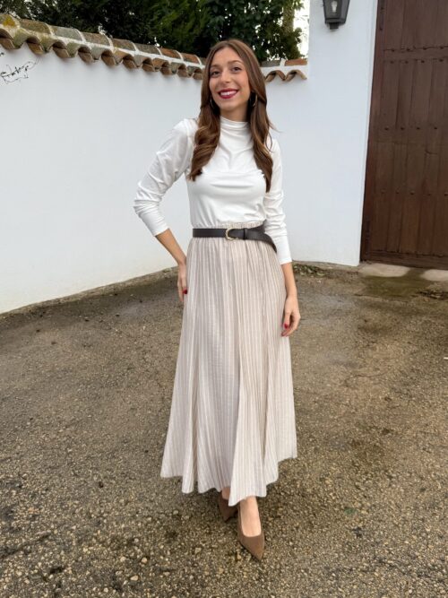 Falda Gasa Rayas Beige