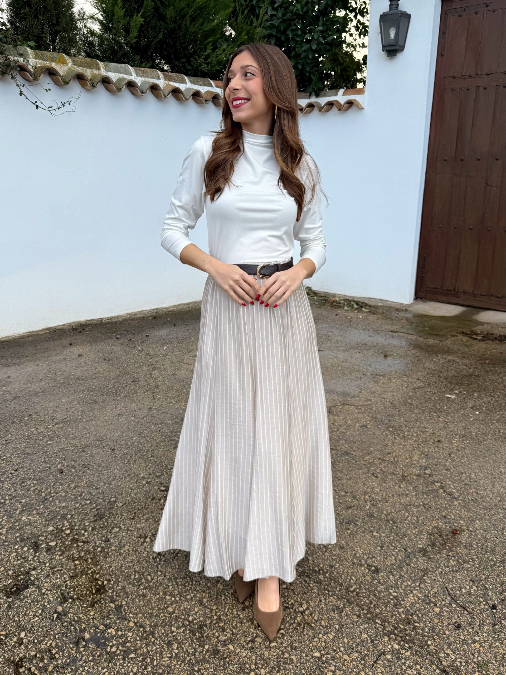 Falda Gasa Rayas Beige - Imagen 4