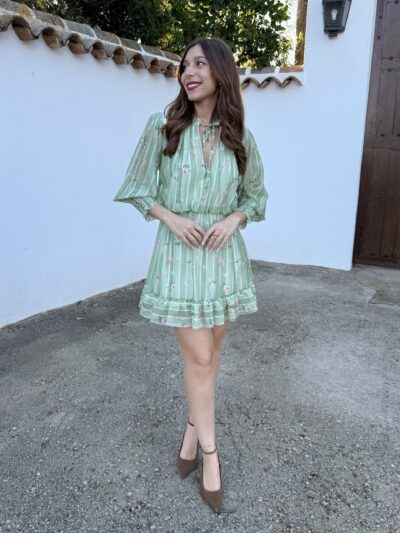 Vestido Corto Flores Verde - Talla única