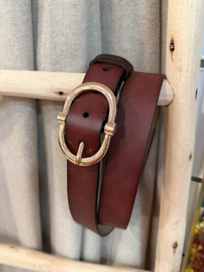 Cinturón Piel Hebilla Ovalada Marrón