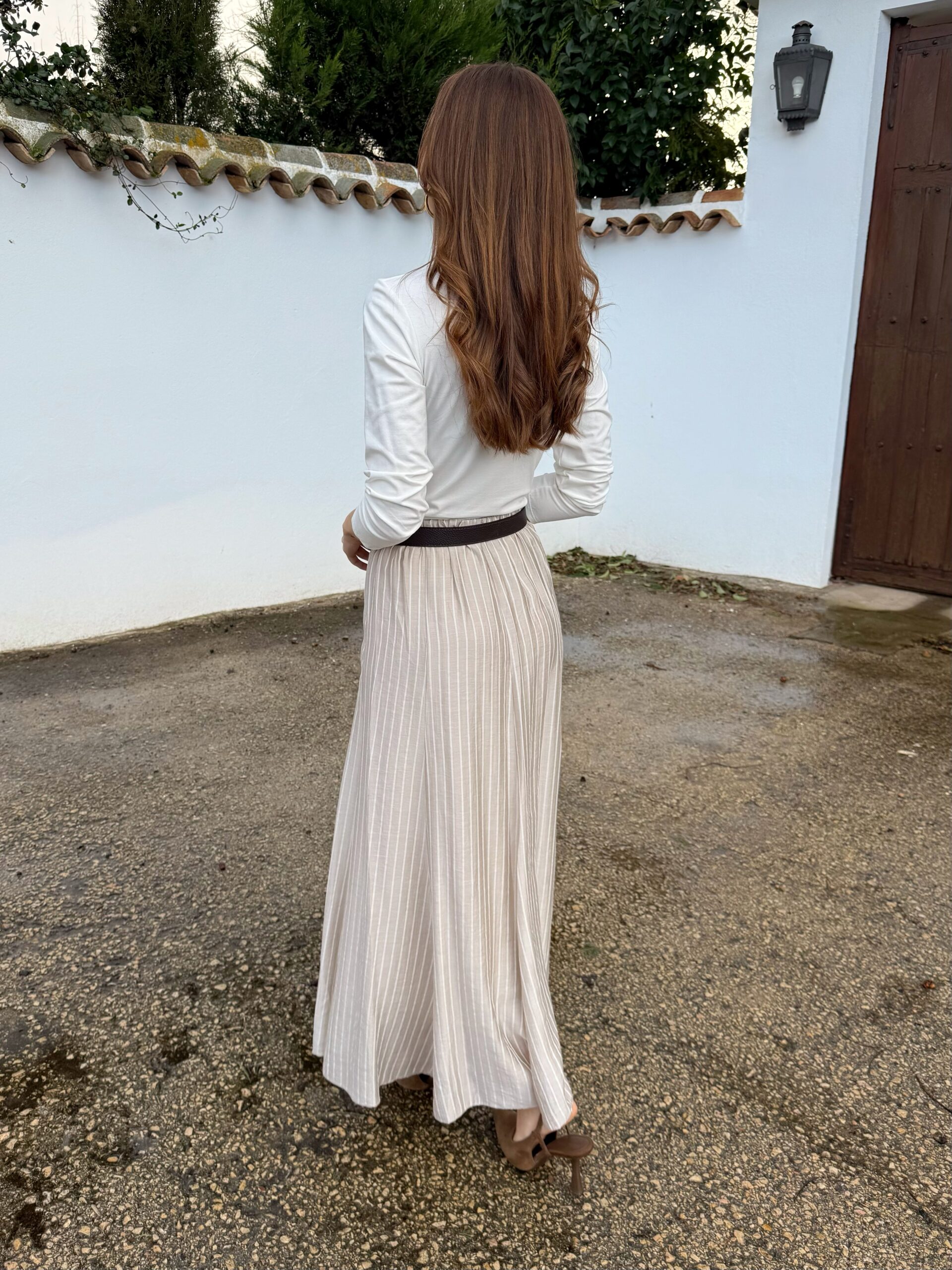 Falda Gasa Rayas Beige - Imagen 2