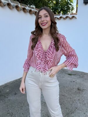 Blusa Gasa Rayas Rosa